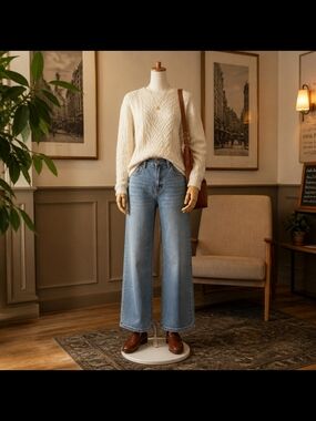 Fabletics Light Blue Wide-Leg High-Rise Jeans